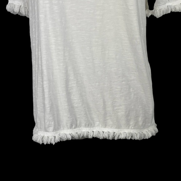 Ann TAYLOR LOFT ROUND NECK SHORT SLEEVE‎ SLUB JERSEY FRINGE T-SHIRT WHITE SMALL - Picture 3 of 11